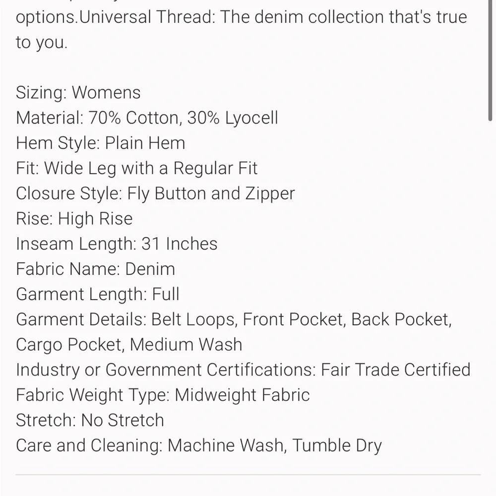 Universal Thread Women's High-Rise
Wide Leg Denim Jeans Cargo Pants
Streetwear - Picture 5 of 5